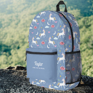 Cute Magical Unicorn, Personalized Kids Name Text Printed Backpack