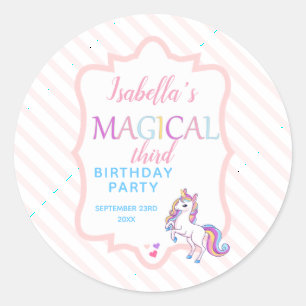 Cute Magical Unicorn Pink Birthday Party  Classic Round Sticker