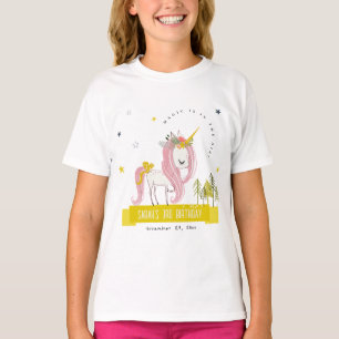 Cute Magical Unicorn Pink Yellow Kids Birthday T-Shirt
