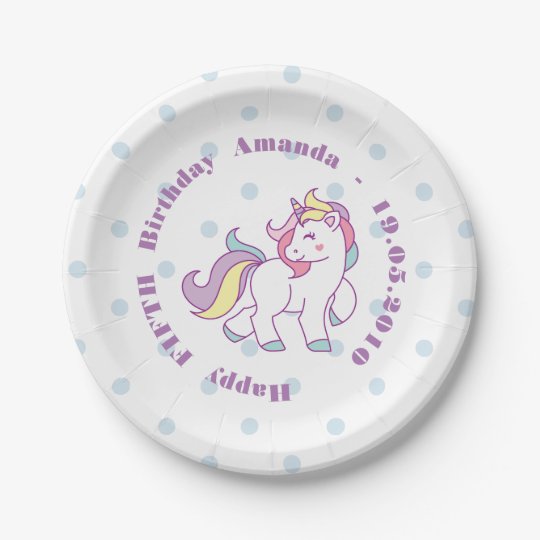 Cute Magical Unicorn Polka DOT custom Birthday Paper Plate