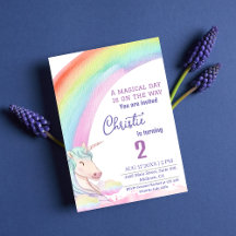 Cute magical unicorn rainbow 2nd birthday 
