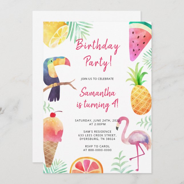 Cute Magical Unicorn Rainbow Birthday Invitation (Front/Back)