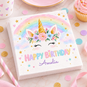 Cute Magical Unicorn Rainbow Birthday Party Paper Napkin