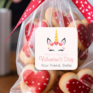 Cute Magical Unicorn Valentine's Day Personalized Square Sticker