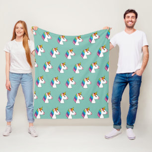 Cute Magical Unicorn with Colorful Hair Fleece Blanket