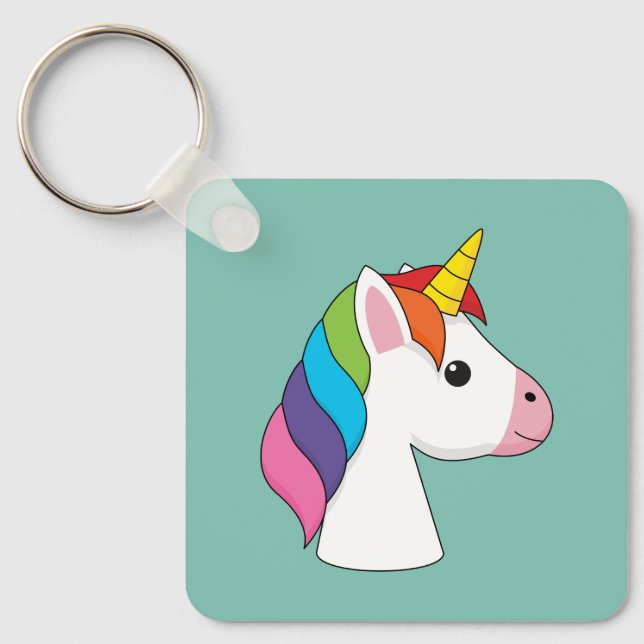 Cute Magical Unicorn with Colourful Hair Key Ring (Front)