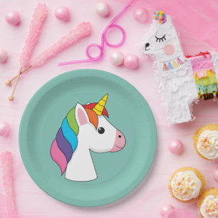 Cute Magical Unicorn with Colourful Hair Paper Plate