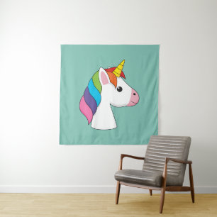Cute Magical Unicorn with Colourful Hair Tapestry
