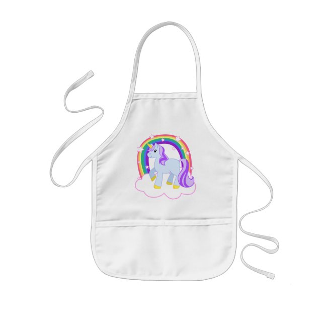Cute Magical Unicorn with rainbow (Customisable!) Kids Apron (Front)