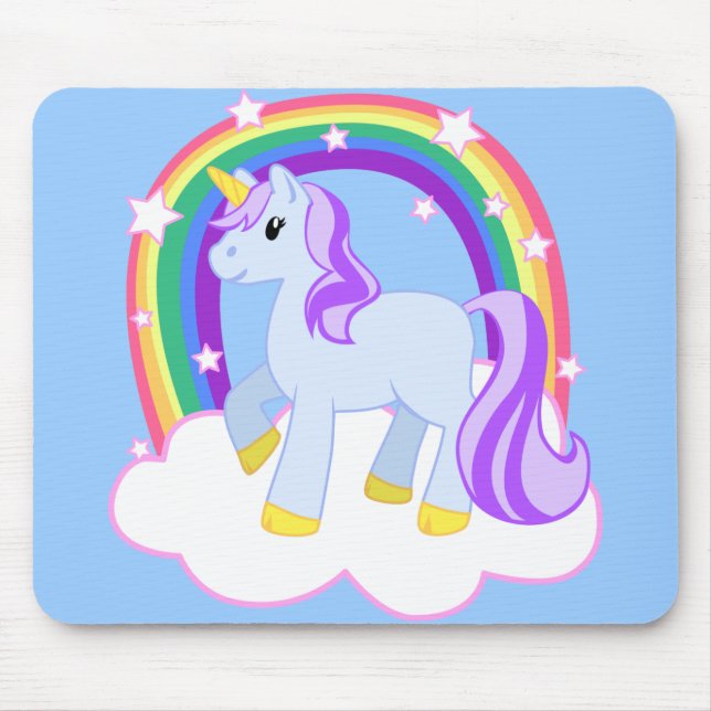 Cute Magical Unicorn with rainbow (Customisable!) Mouse Pad (Front)