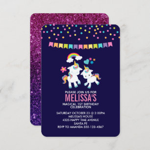 Cute Magical Unicorns with a Rainbow and Stars Invitation