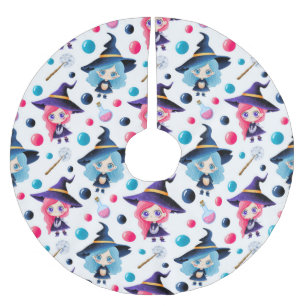 Cute Magical Witch Pattern Brushed Polyester Tree Skirt