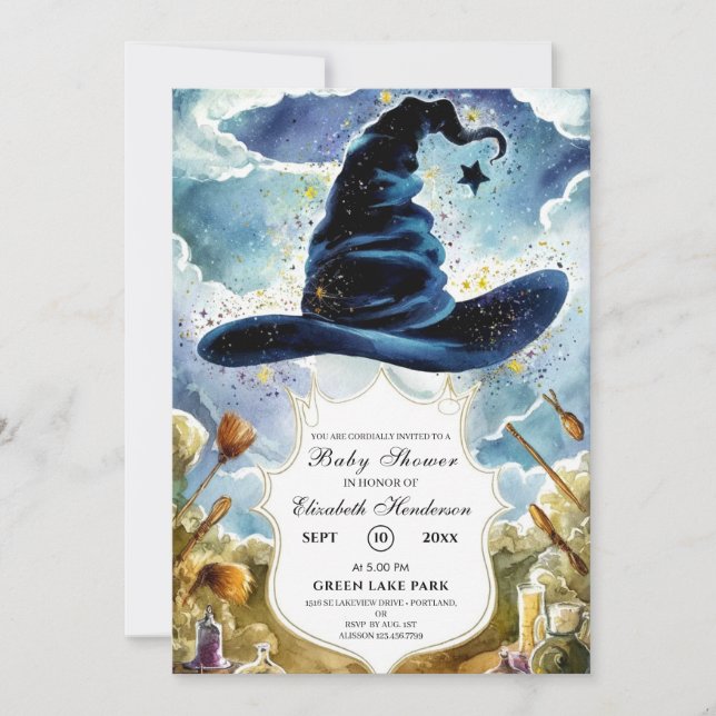 Cute Magical Wizard Hat Baby Shower Invitation (Front)
