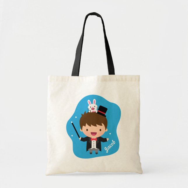 Cute Magician Boy Magic Bunny Trick Personalised Tote Bag (Front)