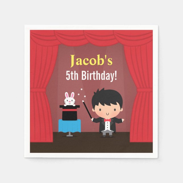 Cute Magician Kids Magic Birthday Party Napkin (Front)