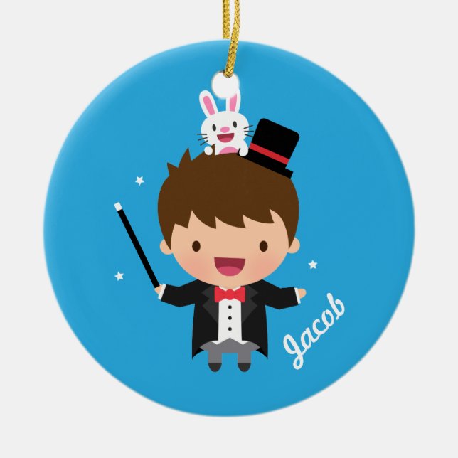 Cute Magician Magic Bunny Trick For Kids Ceramic Tree Decoration (Front)