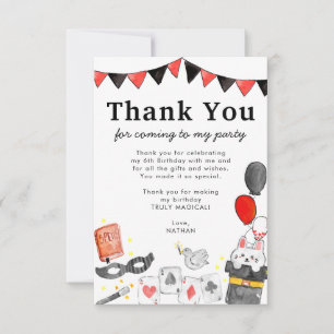 Cute Magician Rabbit Magic Show Balloons Birthday Thank You Card