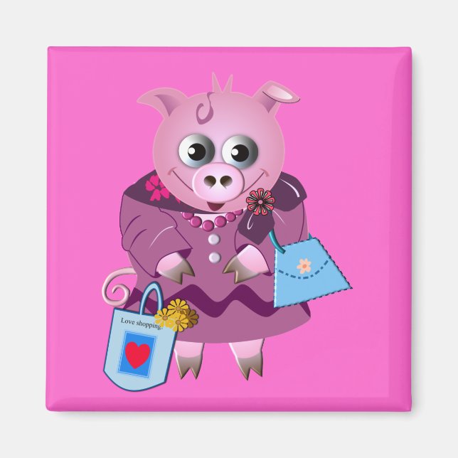 Cute magnet Miss Piggy loves shopping (Front)