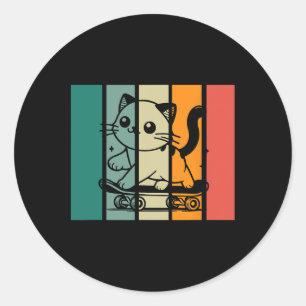 Cute Magnificent Skateboarding Cat Vintage Style D Classic Round Sticker