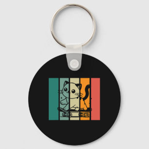 Cute Magnificent Skateboarding Cat Vintage Style D Key Ring