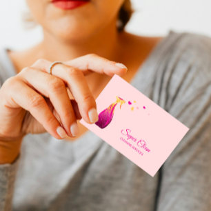 Cute Maid Cleaning House Colorful Hearts Business Card