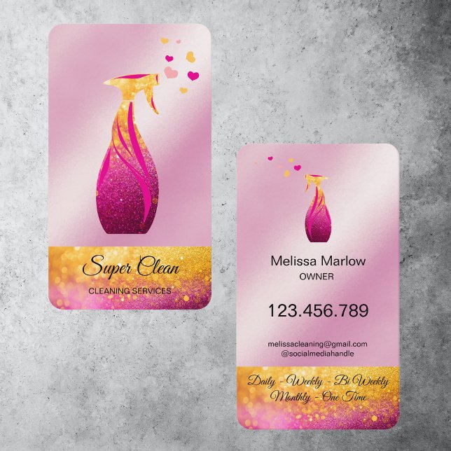 Cute Maid Cleaning House Colourful Hearts Business Card (colorful house cleaning spray bottle spraying cute hearts)