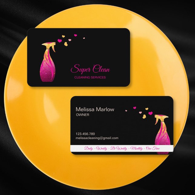 Cute Maid Cleaning House Colourful Hearts Business Card (colorful house cleaning spray bottle hearts)