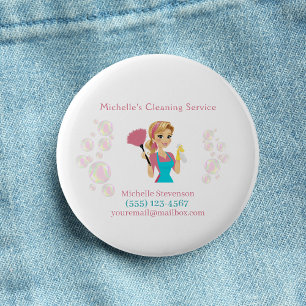 Cute Maid House Pink Glitter Cleaning Service 6 Cm Round Badge