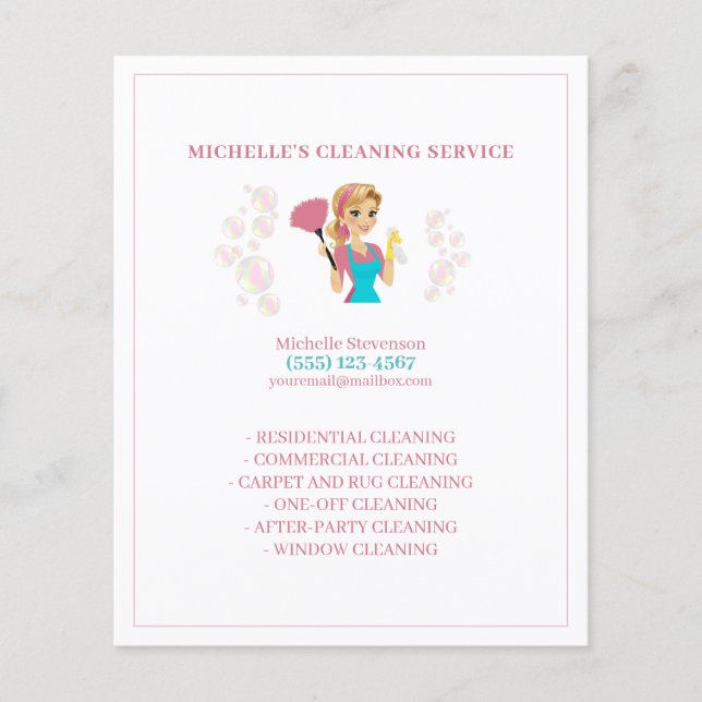 Cute Maid House Pink Glitter Cleaning Service Flyer (Front)