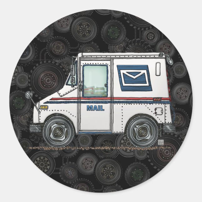 Cute Mail Truck Classic Round Sticker (Front)