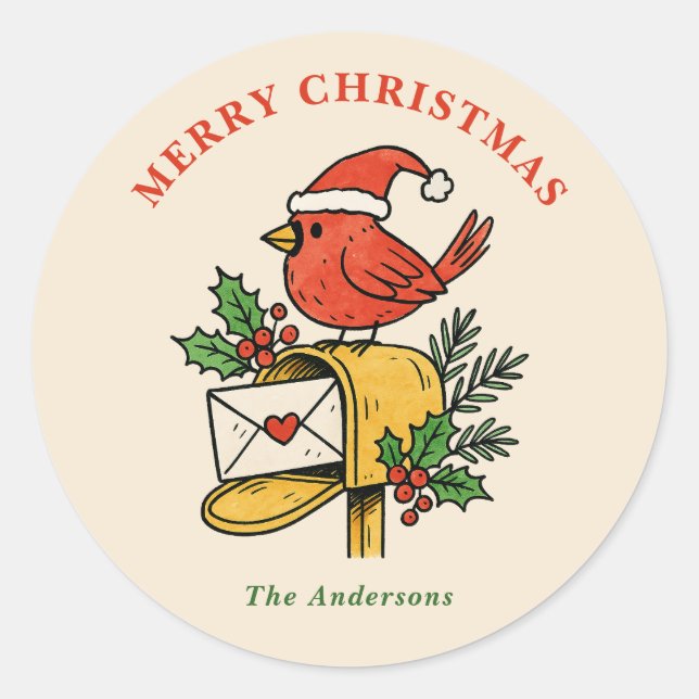 Cute Mailbox Cardinal Christmas Holiday Sticker (Front)