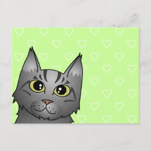 Cute Maine Coon Cat Cartoon - Silver Tabby Postcard