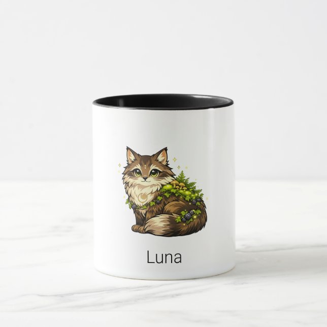 Cute Maine Coon Cat Custom Name Two-Tone Mug (Center)