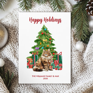 Cute Maine Coon Cat Holiday Card