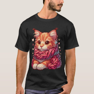 Cute Maine Coon Cat In Yarn Scarf T-Shirt