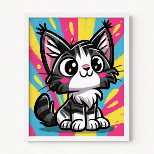 Cute Maine Coon Cat Pop Art Cartoon Poster