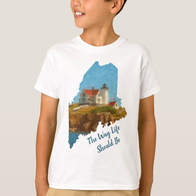 Cute Maine Saying Nubble Lighthouse Kids T-Shirt (Front)
