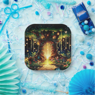 Cute Majestic Enchanted Forest Baby Shower Paper Plate