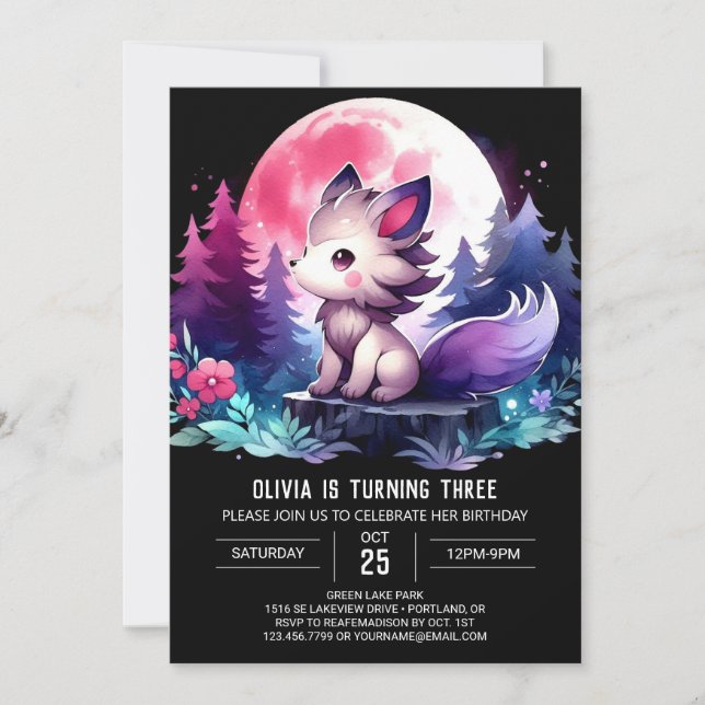 Cute Majestic Wolf Birthday Invitation (Front)