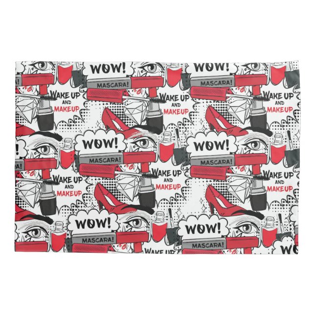 Cute Makeup Girl – kawaii Beauty and Glam Fashion Pillowcase (Back)