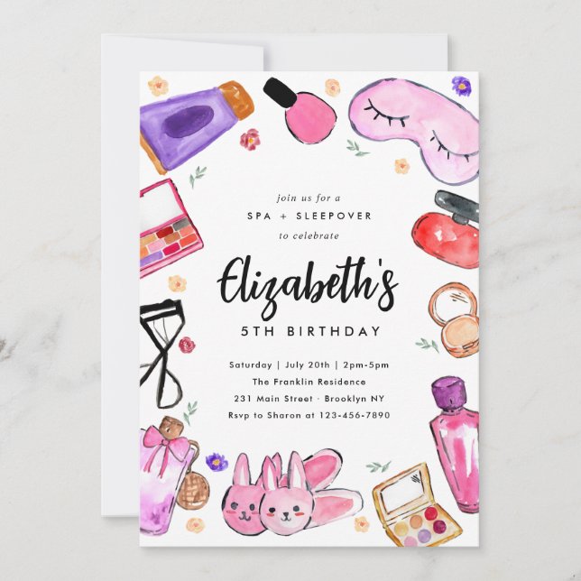 Cute Makeup Girls Slumber Sleepover Spa Birthday Invitation (Front)