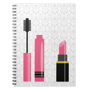 Cute Makeup Pink Lipstick And Mascara Notebook