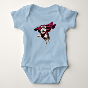Cute Malamute Superhero Baby Bodysuit