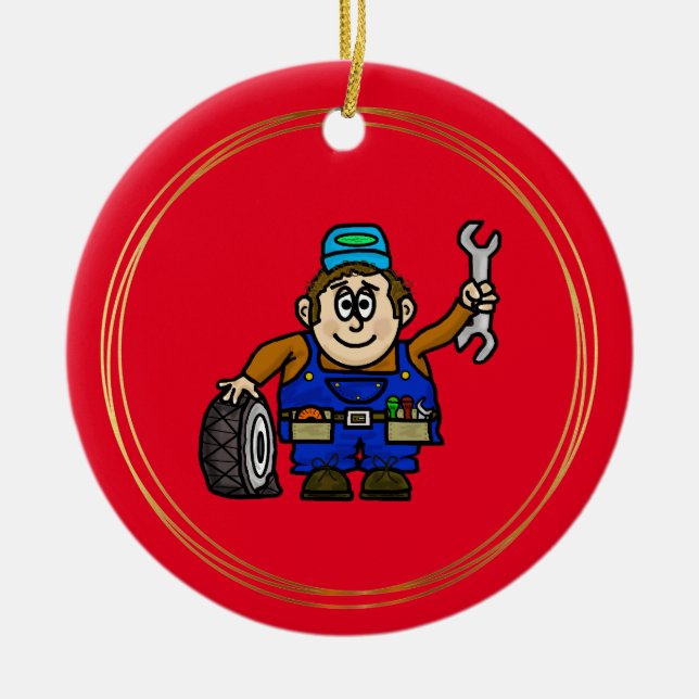 Cute Male Automotive Mechanic Christmas Ornament (Front)