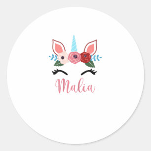 Cute Malia Magical Floral Unicorn For Girls T-Shir Classic Round Sticker