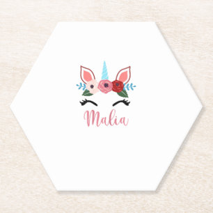 Cute Malia Magical Floral Unicorn For Girls T-Shir Paper Coaster