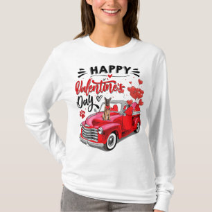 Cute Malinois Dog Red Truck Happy Valentine's Day T-Shirt