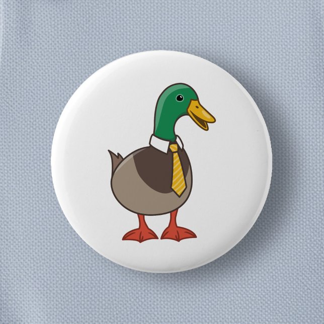 Cute Mallard Duck White Collar Necktie 6 Cm Round Badge (Creator Uploaded)