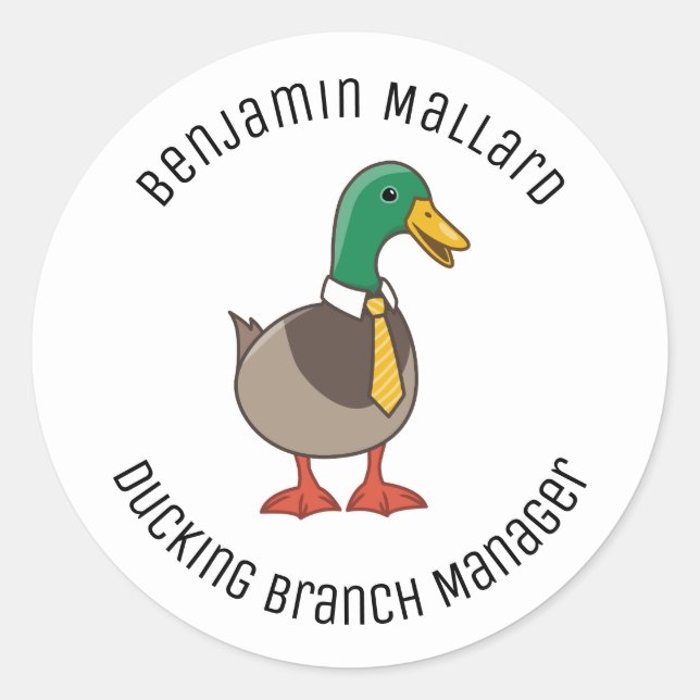 Cute Mallard Duck White Collar Necktie Manager Classic Round Sticker (Front)