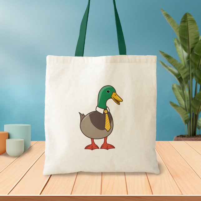 Cute Mallard Duck White Collar Necktie Tote Bag (Creator Uploaded)